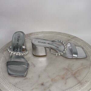 NEW Stuart Weitzman Women's Goldie 60 Block Slide Silver EUR 41.5 US 11 $495